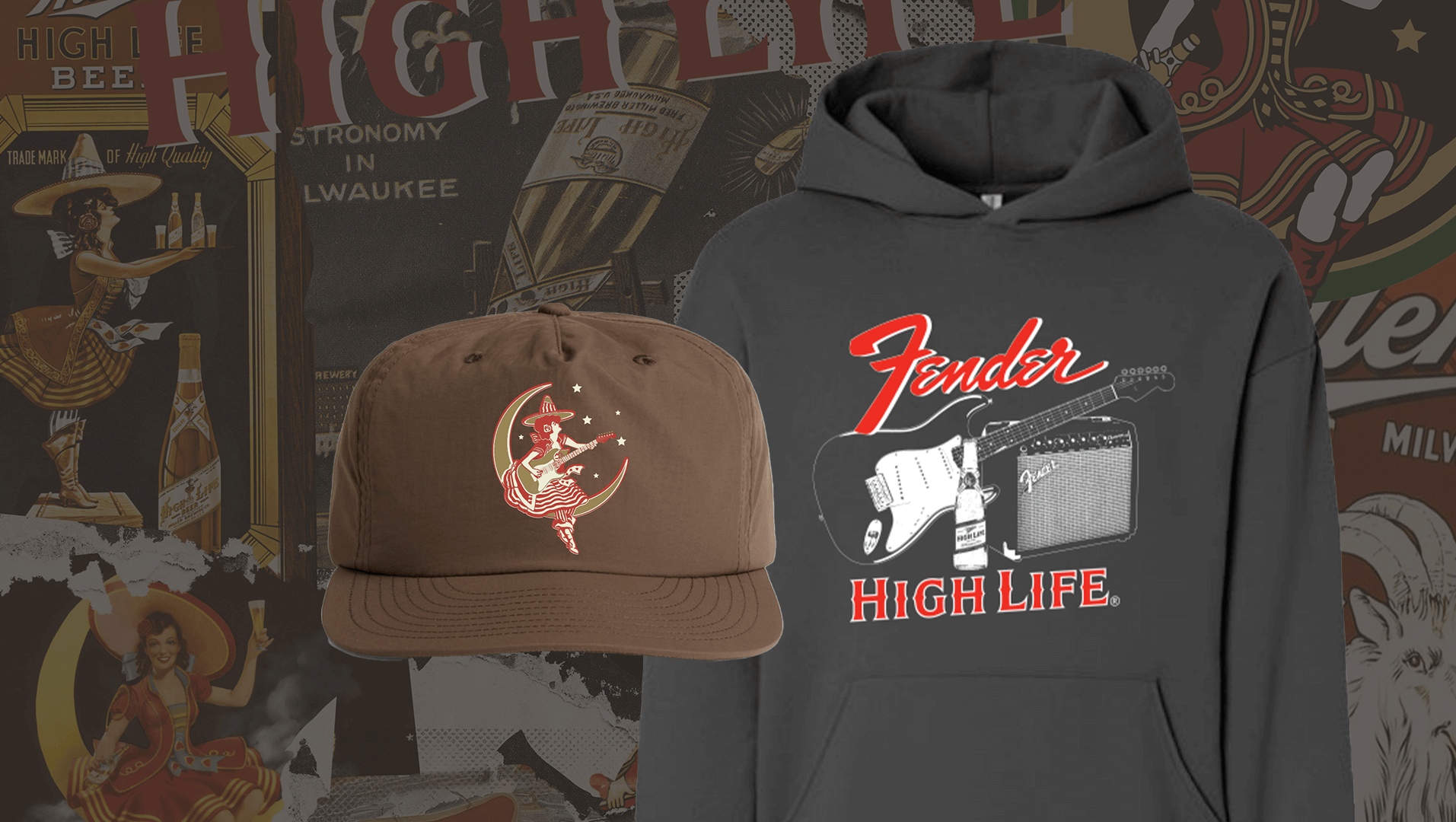 Baseball cap and sweatshirt with High Life branding